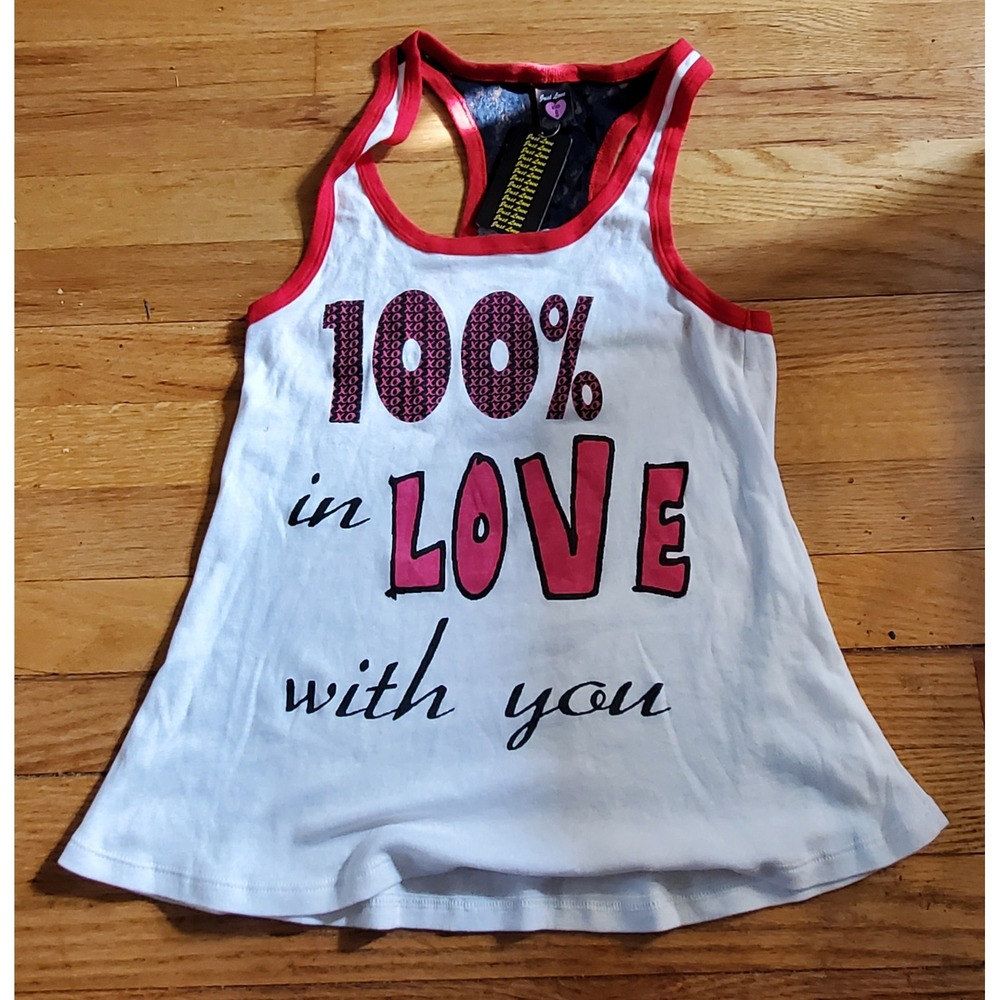 Just Love Womens Racerback Tank Top White Red Lace Back 100% In Love Graphic S